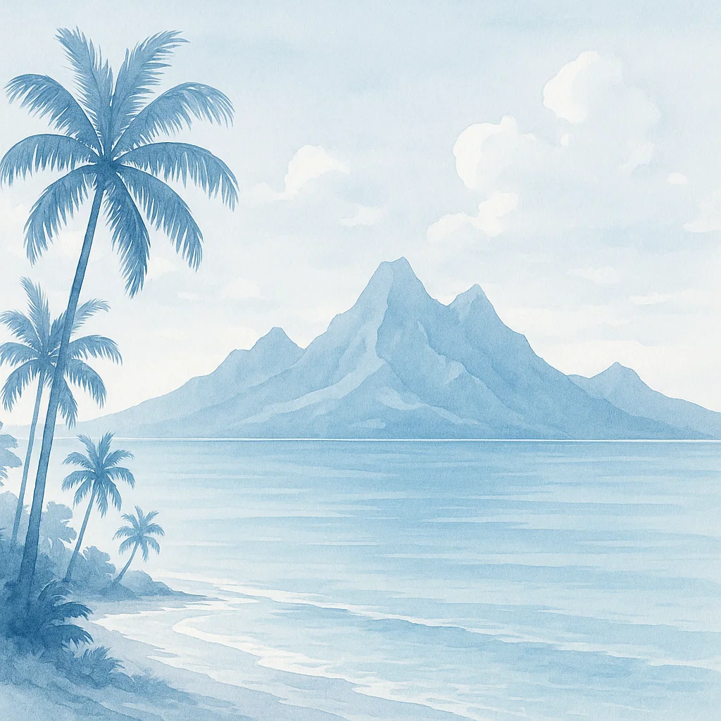 Illustration aquarelle de Tahiti et des &icirc;les de Polyn&eacute;sie fran&ccedil;aise